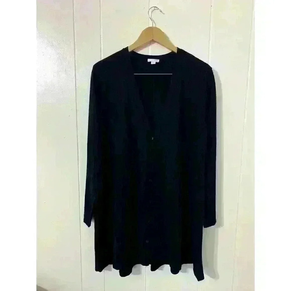 J. Jill Cardigan Size Large Black Wool Blend Button up Long sleeve Lagenlook - Picture 1 of 9